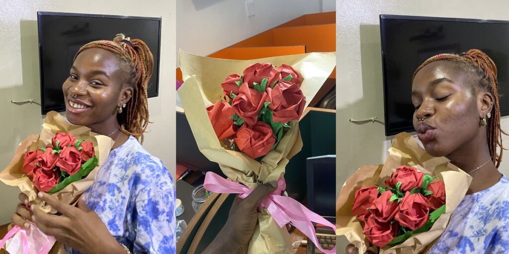 “if-he-wanted-to,-he-would”-–-reactions-as-nigerian-man-makes-paper-bouquet-for-his-girlfriend-because-he-couldn’t-afford-real-roses