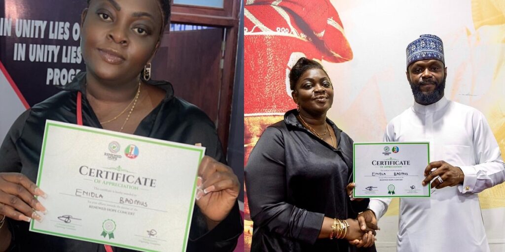 actress,-eniola-badmus-receives-certificate-of-appreciation-for-her-contribution-to-president-tinubu’s-concert