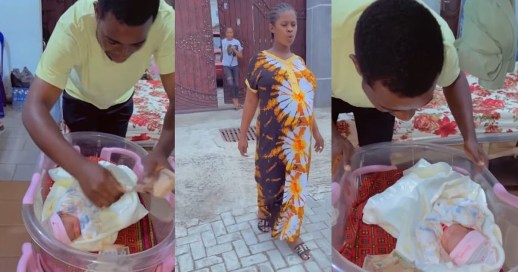 heartwarming-moment-an-overjoyed-father-sprayed-his-new-born-twins-with-naira-notes-(watch)