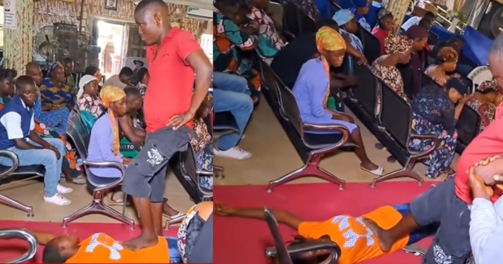 reactions-as-nigerian-pastor-uses-his-powerful-legs-to-drive-demons-out-of-a-girl-(watch)