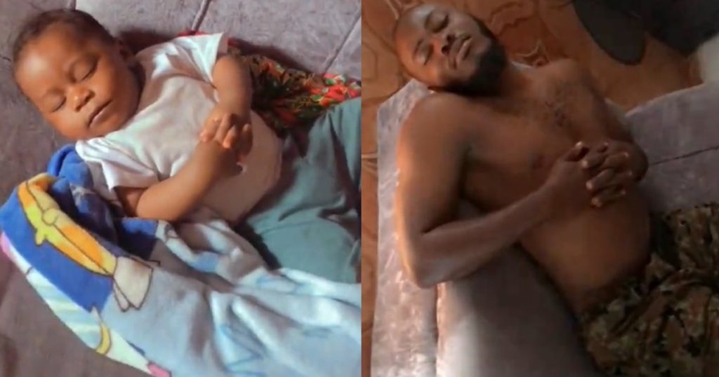 “this-child-just-took-everything-from-his-dad”-–-nigerian-mum-stuns-as-son-adopts-father’s-sleeping-posture-(video)