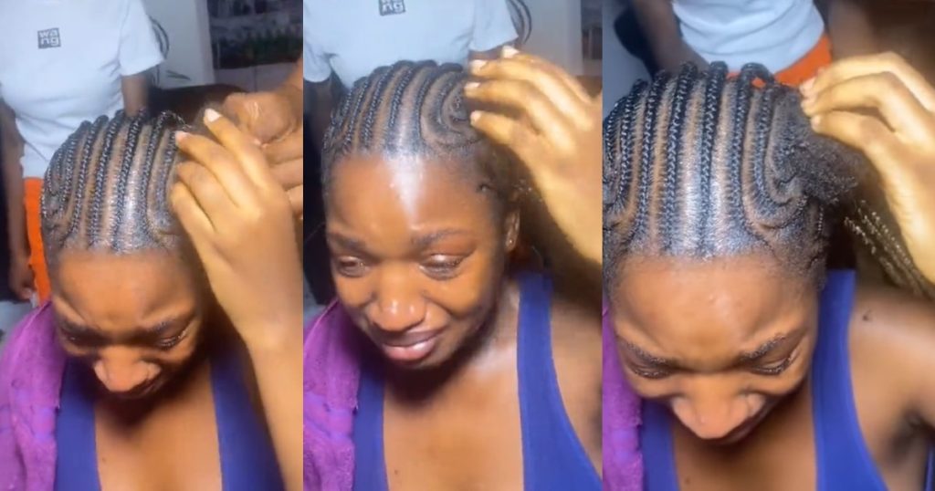 lady-brɘaks-down-in-tɘars-while-braiding-natural-hair-with-extensions-(watch)