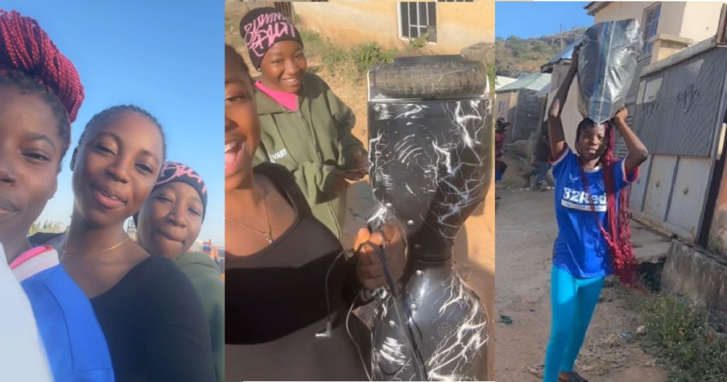 lady-with-her-friends-st0rms-ex-boyfriend’s-house-to-collect-back-things-she-had-gifted-him-during-their-relationship-(video)