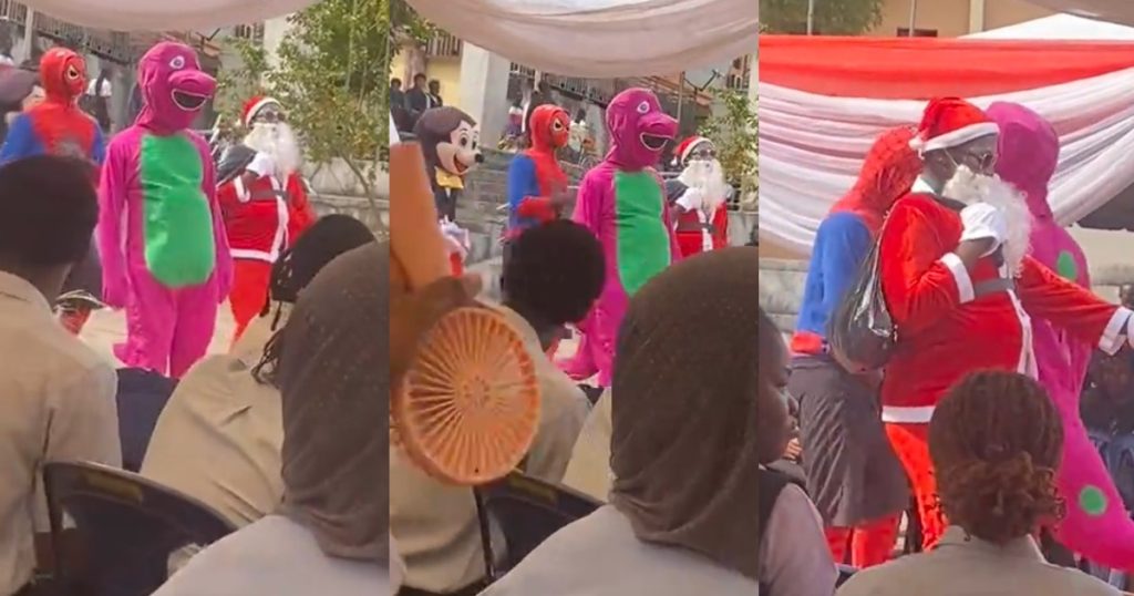 “barney-sef-don-l0se-weight”-–-online-users-react-to-unusual-barney-costume-at-school-party-in-enugu-(watch)
