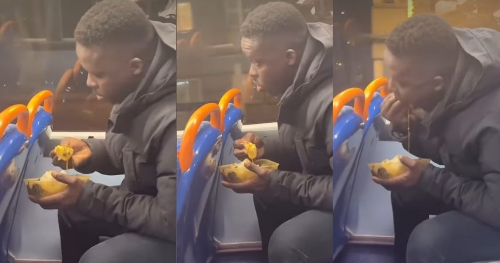 abroad-based-man-devours-‘fufu-and-okra-soup’-in-transit,-sparks-reactions-(watch)