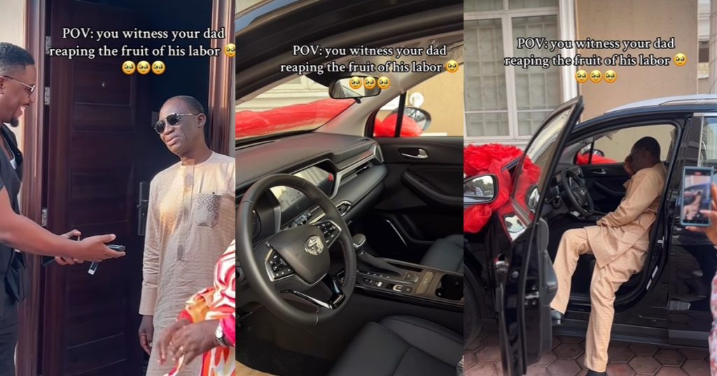 nigerian-father-reaps-the-fruit-of-his-labour-as-his-kids-buy-him-a-brand-new-car-(watch)