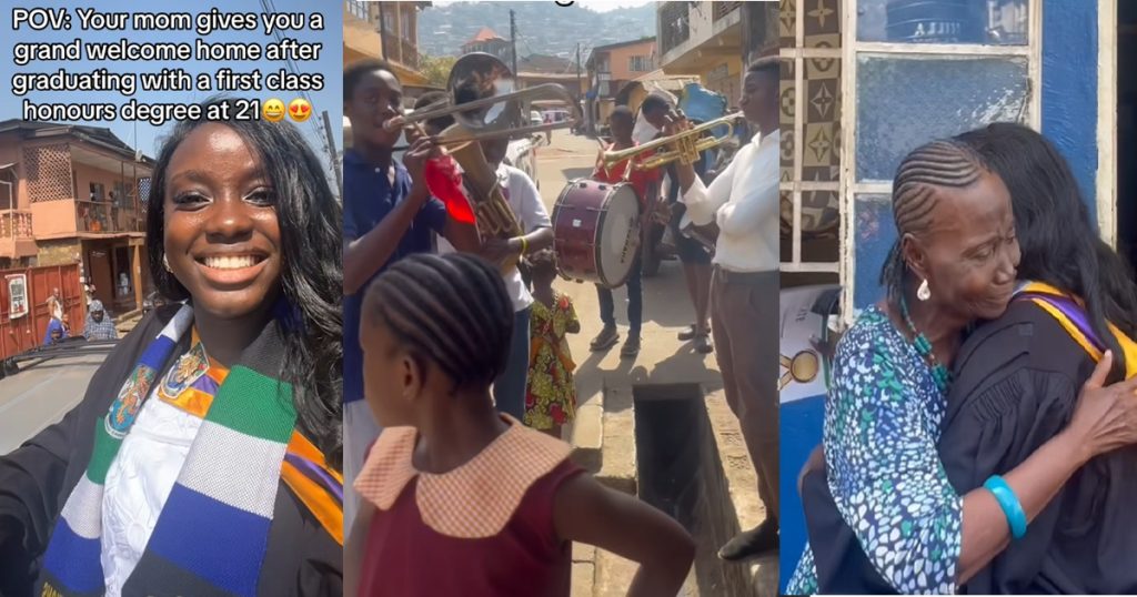 lady-receives-grand-home-welcome-after-graduating-with-a-first-class-degree-(video)