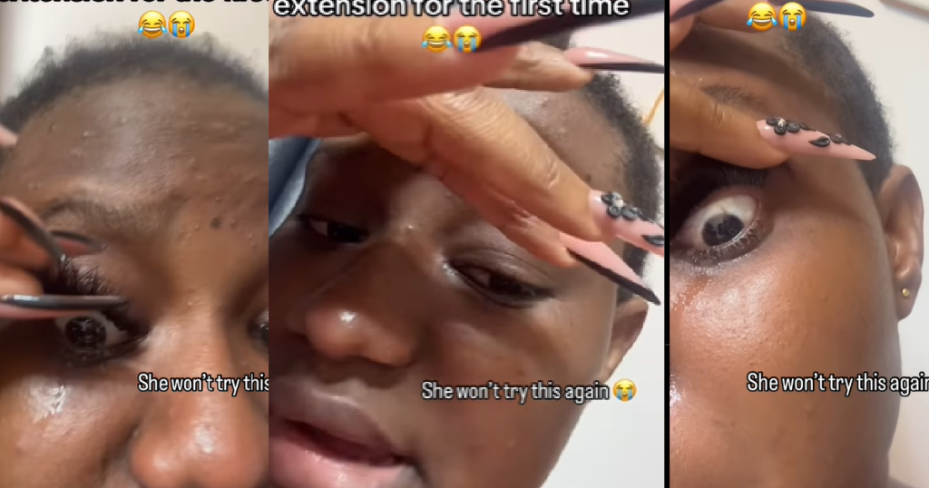 “she-won’t-try-this-again”-–-lady-shares-her-experience-fixing-lashes-for-the-first-time-(watch)