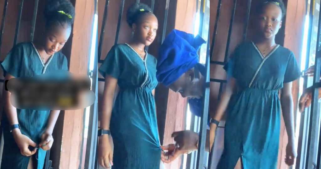 “the-slit-was-actually-high-o”-–-nigerian-mum-alters-daughter’s-dress,-stitches-revealing-slit-at-last-minute-(video)