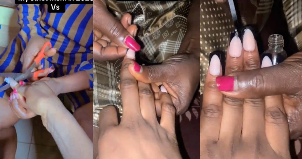 “they-know-when-the-time-is-right”-–-str!ct-nigerian-mother-transforms-from-cutt!ng-off-her-daughter’s-long-nails-to-fixing-her-nails-in-two-years-(watch)