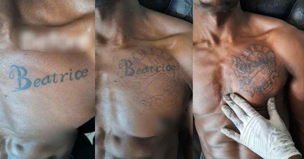 man-allegedly-covers-up-girlfriend’s-tatt00ed-name-‘beatrice’-following-their-break-up-(watch)