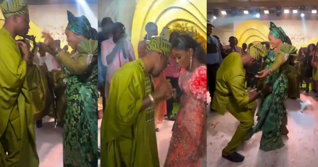 “his-wife-came-to-claim-him”-–-hilarious-moment-a-woman-‘marks-her-territory’-as-her-husband-dances-with-a-lady-at-a-wedding-ceremony-(watch)