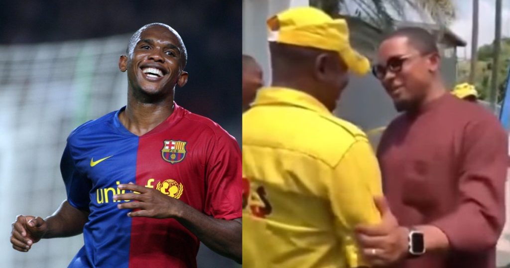 moment-football-star-samuel-eto’o-bumped-into-his-longtime-teammate,-now-working-as-a-security-guard-(watch)