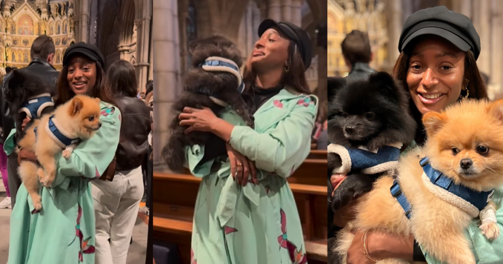 “my-boys-received-their-blessings,-reminding-us-that-god’s-love-extends-to-all-his-creation”-–-dj-cuppy-says-as-she-takes-her-pet-dogs-to-church-for-blessing-(watch)