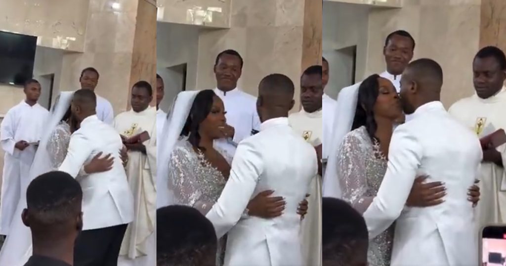newlywedded-couple-fumblɘs-as-they-think-k!ssing-in-front-of-a-priest-is-forb!dden-under-church-law-(watch)