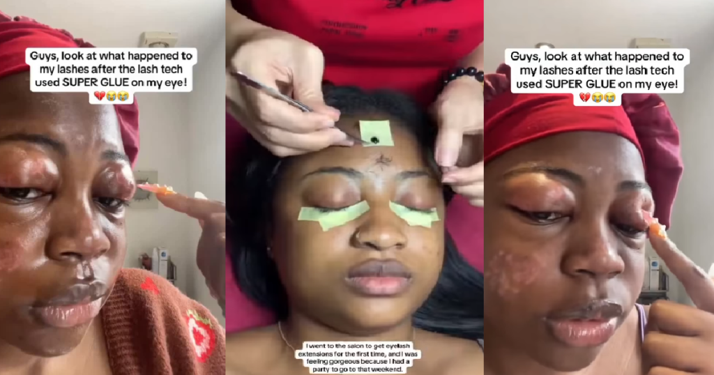lady-shares-the-terr!ble-experience-she-had-after-using-eyelash-extensions-(watch)