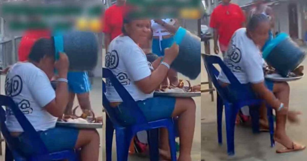 “pregnancy-will-humble-you”-–-moment-a-pregnant-woman-drinks-‘garri’-using-a-food-cooler-(watch)