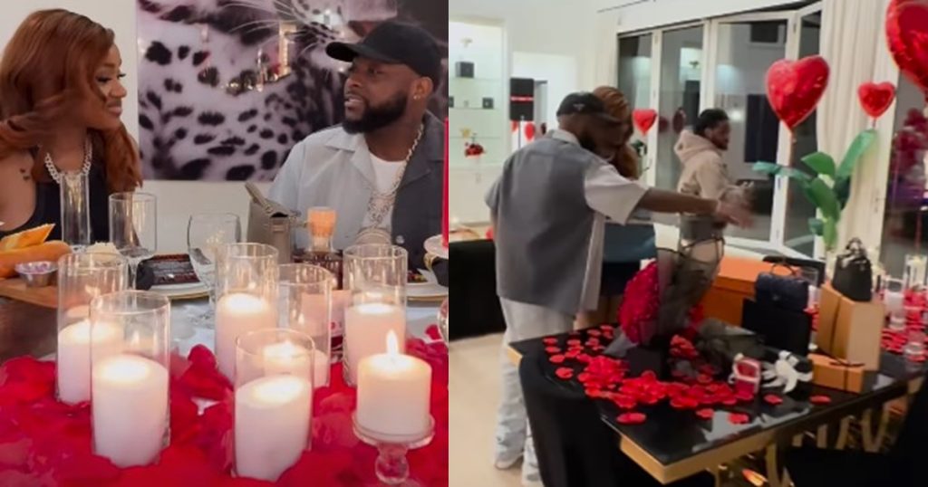 singer,-davido-and-his-wife-chioma,-celebrate-valentine-with-a-romantic-dinner-as-he-showers-her-with-luxury-gifts-(video)