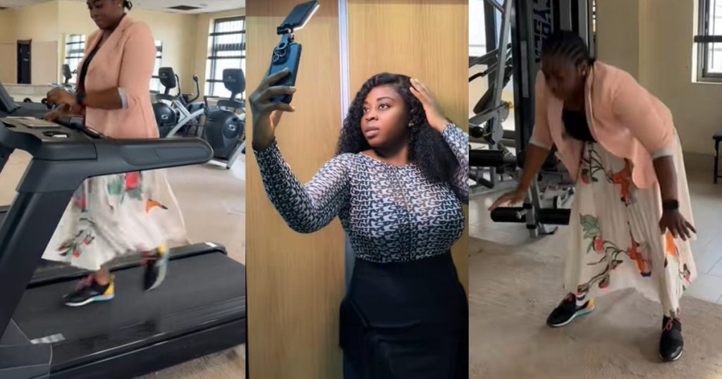 “mummy-wa-at-the-gym”-–-lady-works-out-in-her-office-clothes-after-forgetting-her-gym-wear-at-home-(watch)