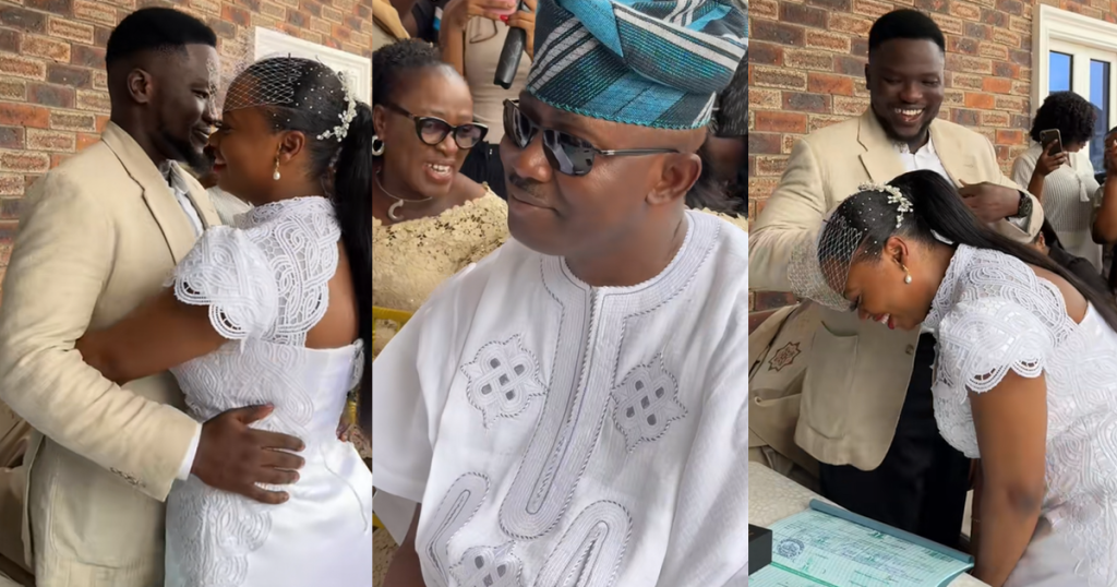 hilarious-moment-a-shy-bride-refuses-to-k!ss-her-husband-because-of-her-dad-(video)