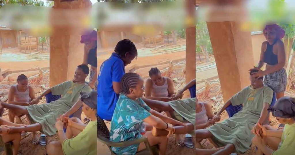 “this-massage-na-tr@p”-–-ladies-meticulously-massage-their-elder-brother-to-extract-money-from-him-(watch)