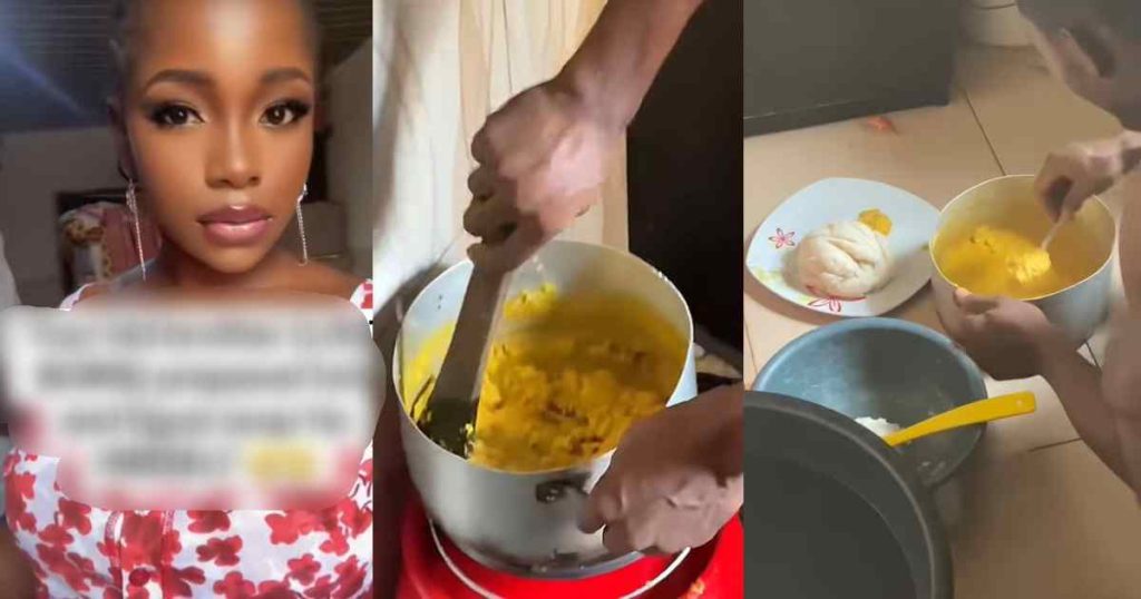 “the-fufu-is-2-weeks-old-but-he-revamped-it”-–-lady-sh0cked-by-the-mouthwatering-‘egusi-soup-and-fufu’-her-brother-prepared-for-himself (video)
