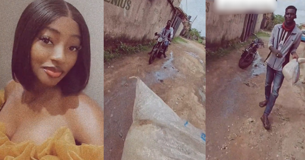 lady-stunned-after-her-bike-man-surprised-her-with-food-items-at-her-lodge-early-in-the-morning-(watch)