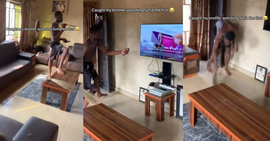 “see-pesin-wey-suppose-dey-sweep-house”-–-hilarious-moment-a-lady-caught-her-brother-watching-a-female-inspired-cartoon-instead-of-doing-his-chores-(watch)