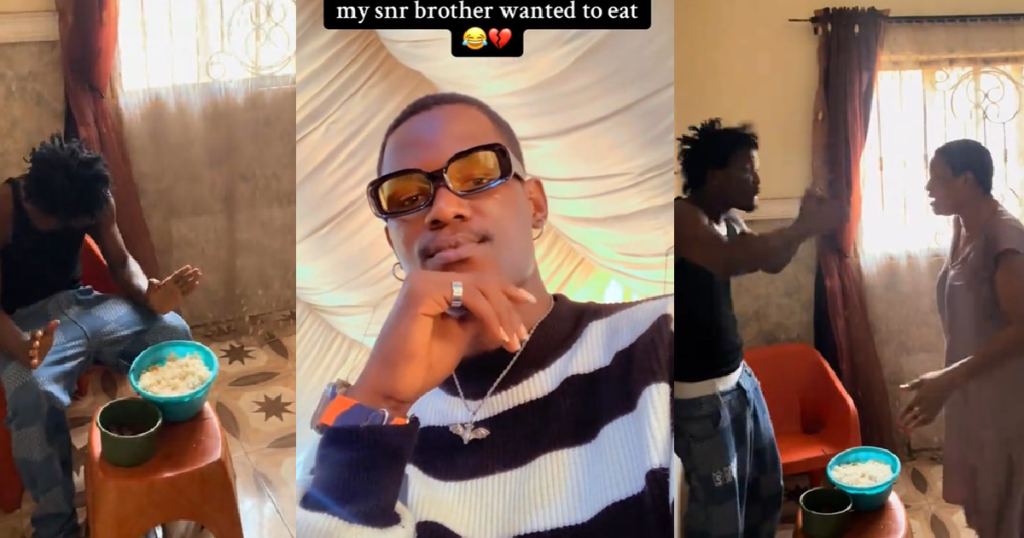 “when-she-saw-the-food-my-snr-brother-wanted-to-eat”-–-man-shows-how-his-mother-scolded-his-brother-for-serving-himself-too-much-food-(watch)