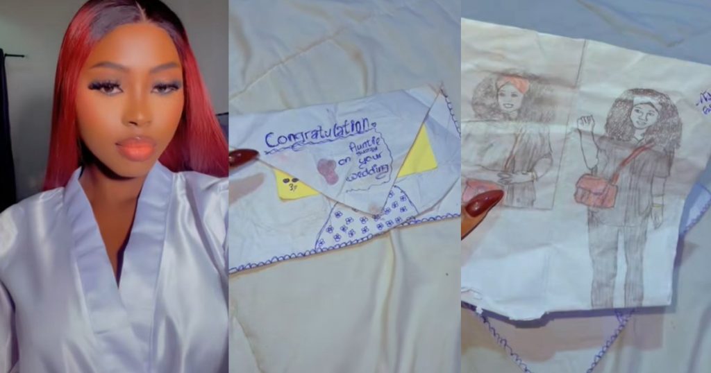 “frame-the-artwork”-–-newlywed-woman-shows-off-the-pencil-drawing-her-little-cousin-gave-her-as-a-wedding-gift-(video)