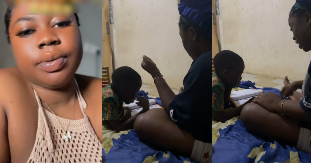 “motherhood-how-does-it-feel”-–-lady-laughs-as-she-watches-her-sister-disc!pline-her-niece-while-helping-her-with-an-assignment-(watch)