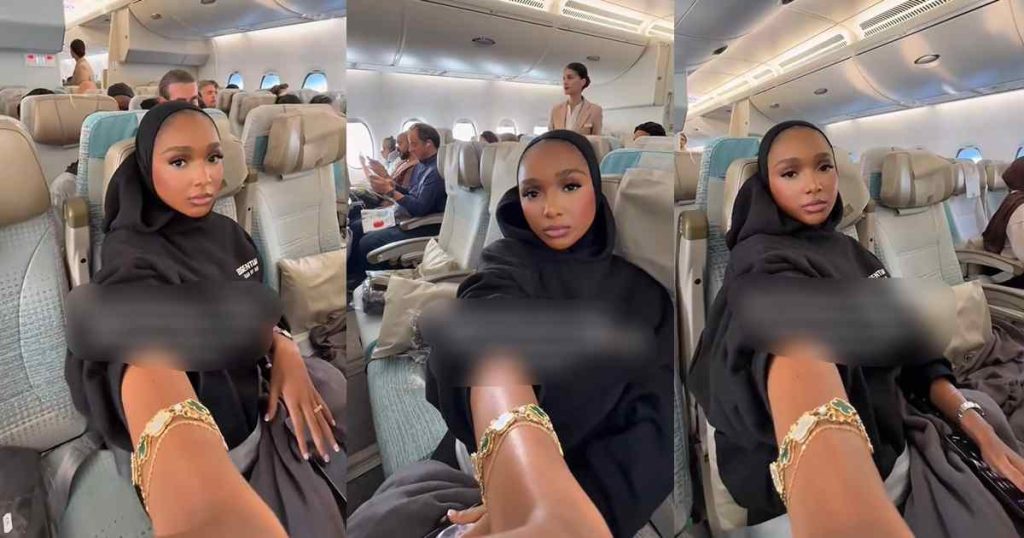 “first-and-business-class-sold-out-so-my-husband-booked-me-4-seats-in-economy-instead”-–-woman-shows-off-(watch)