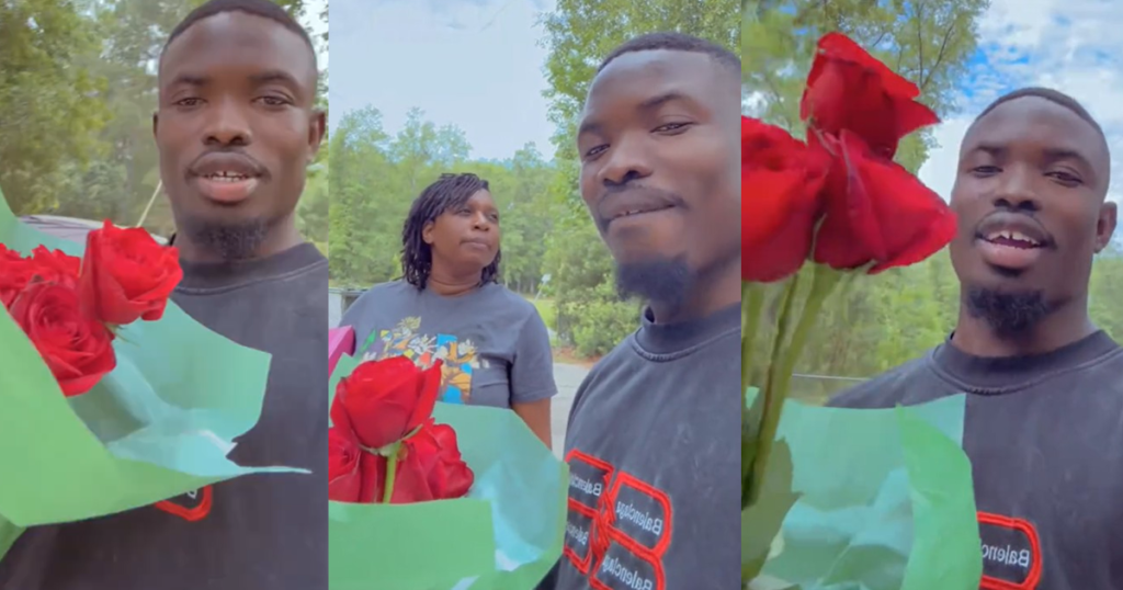 “i-don’t-know-how-to-act-or-feel”-–-nigerian-man-says-as-his-black-american-wife-buys-him-roses-(watch)