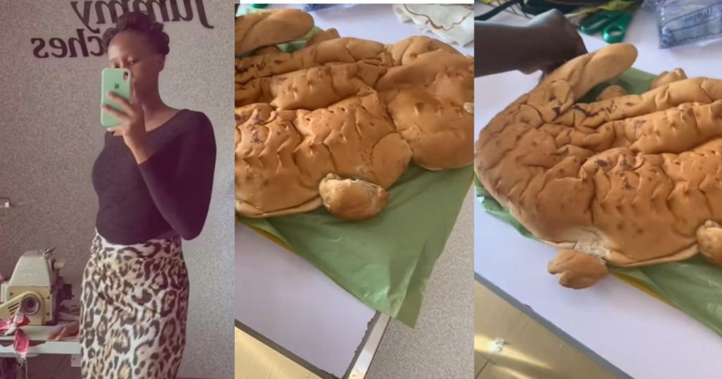 “the-bread-was-sweet-tho”-–-lady-shows-off-the-reptile-shaped-bread-her-uncle-baked-for-her-birthday-(watch)