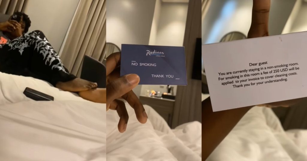 “for-sm0king-in-this-room,-a-fee-of-250-usd-will-be-applied”-–-man-shares-the-warn!ng-note-he-found-after-checking-in-to-a-hotel-in-lagos-(watch)