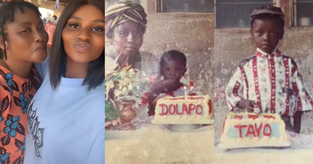 lady-shares-throwback-photos-of-when-her-mum-designed-her-siblings’-names-on-her-1-year-old-birthday-cake-to-celebrate-their-future-birthdays-(watch)