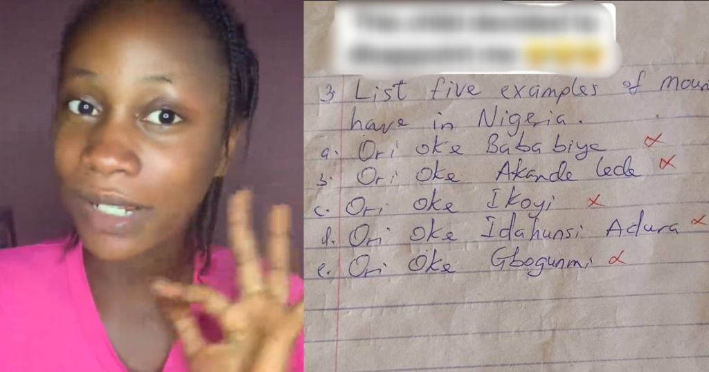 woman-expresses-disappo!ntment-after-her-child-listed-the-names-of-‘prayer-mountains’-instead-of-actual-mountains-in-nigeria-for-a-school-assignment-(images)
