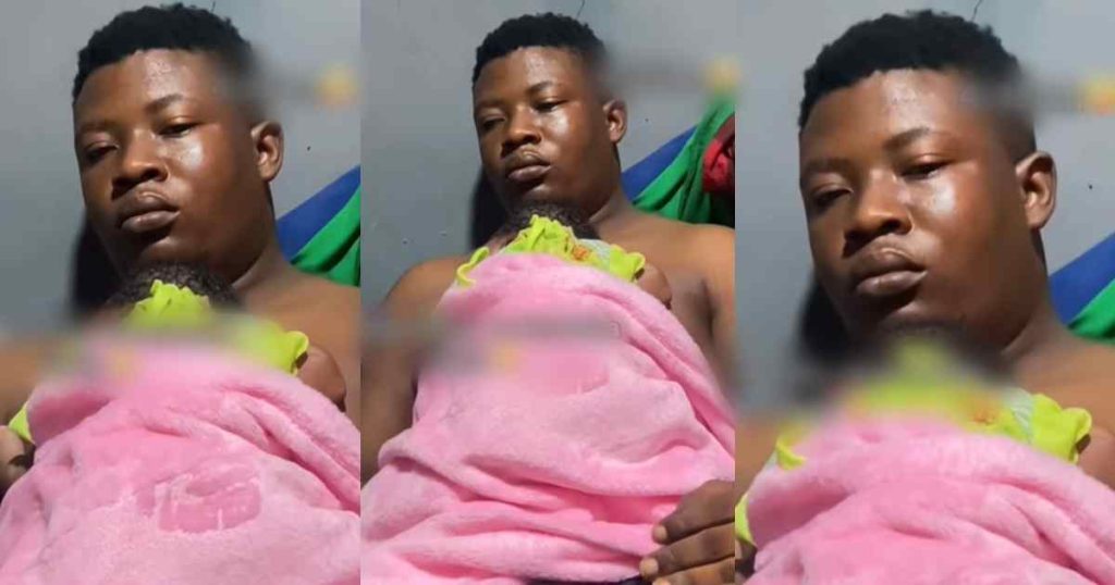 “bundle-of-joy-no-let-baba-sleep”-–-woman-shares-her-husband’s-tired-look-after-staying-awake-with-their-baby-all-night-(video)