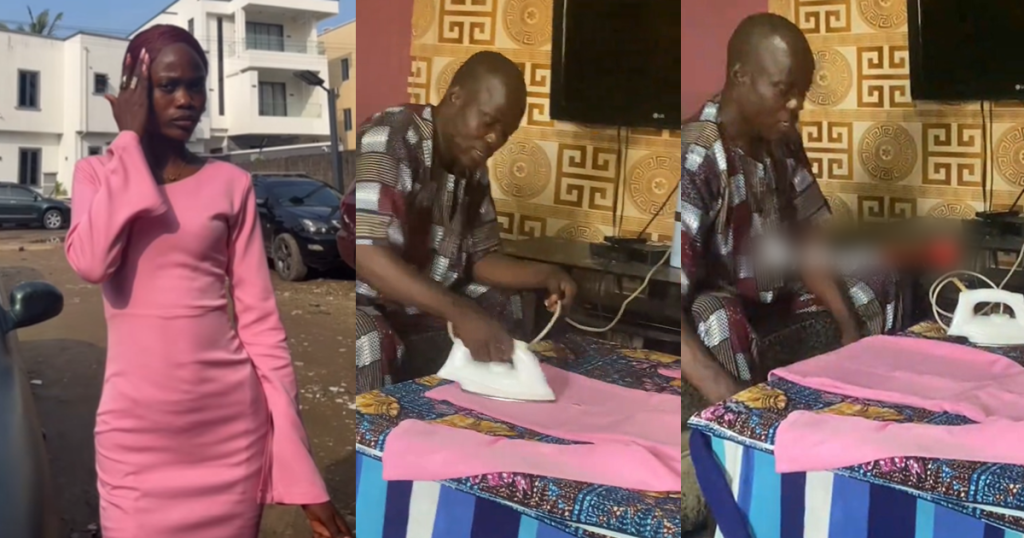 lady-showcases-her-well-ironed-dress-at-work,-crediting-her-dad-for-ironing-it-(watch)