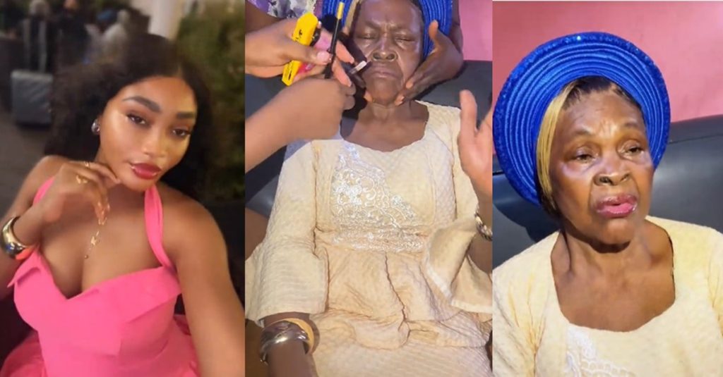 lady-stirs-reactions-online-after-sharing-a-video-of-her-attempt-to-apply-make-up-on-her-grandmother-for-her-birthday-(watch)